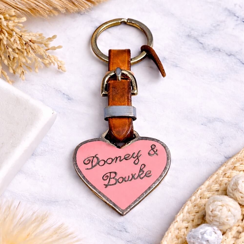 Vintage Dooney & Bourke Heart Keychain Bag Charm Leather Strap
